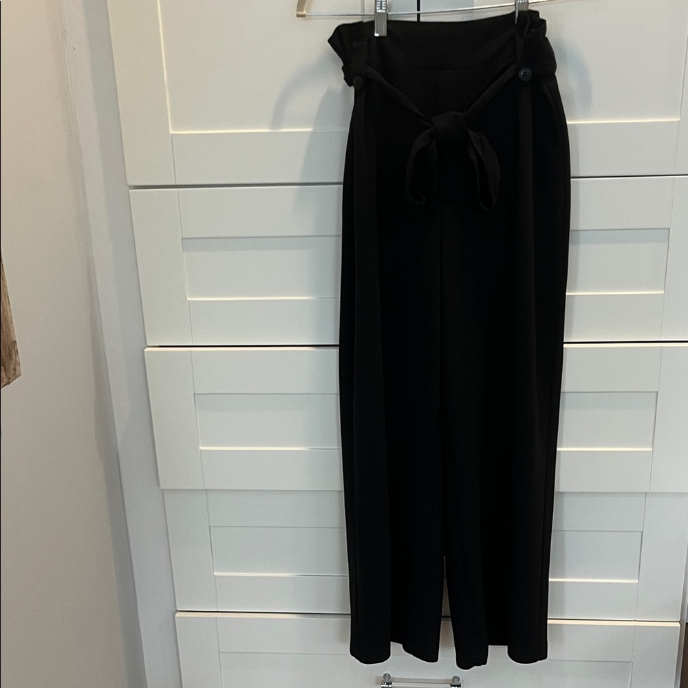 Black High-Waisted Tie Pants